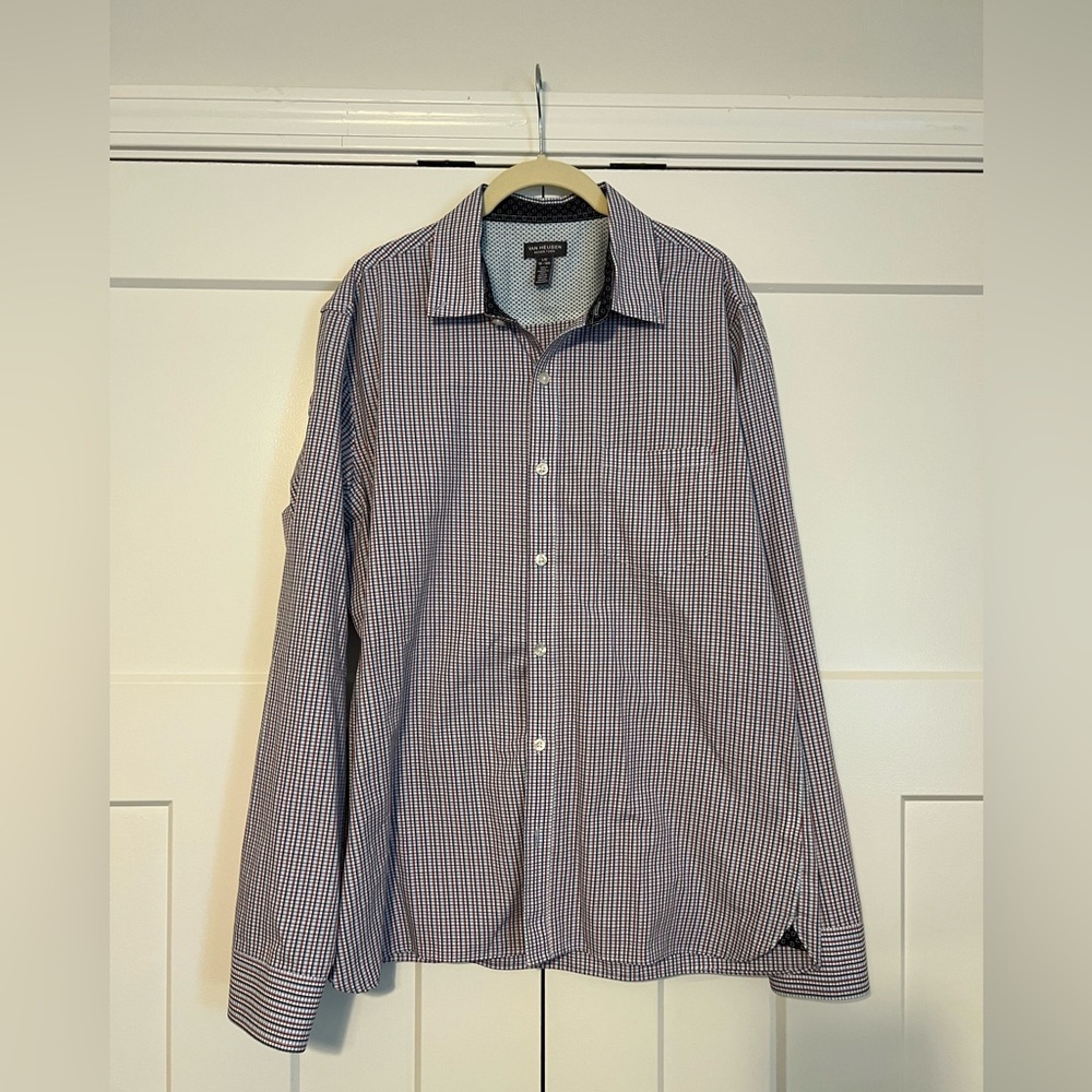 Men's Red, Blue and White Checkered Shirt
